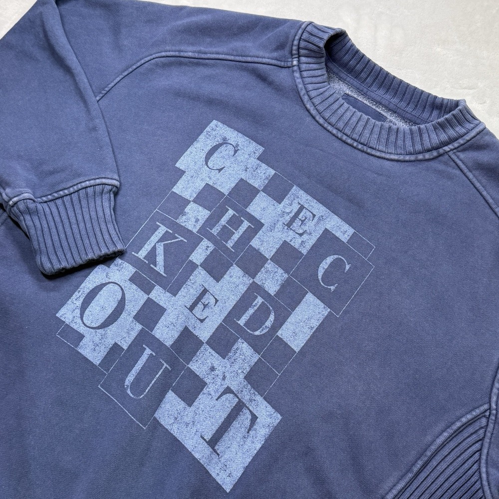 Aerie Checked Out Graphic Sweatshirt Womens Small Blue Oversized Pullover
